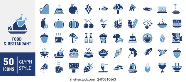 Food icon collection. Containing meal, restaurant, dishes and fruits icon. Vector illustration