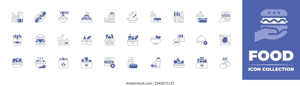 Food icon collection. Duotone style line stroke and bold. Vector illustration. Containing food delivery, fast, food, food donation, healthy, lunch time, dinner, and more.