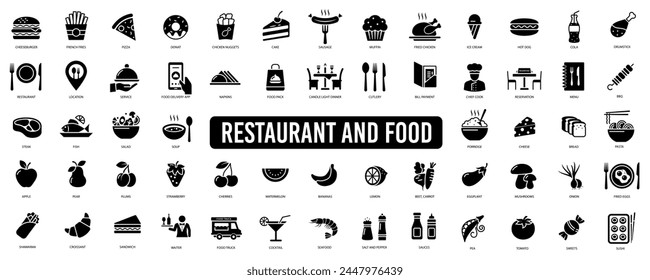 Food icon collection. Meal, restaurant, dishes and fruits icon, dishes, fruits, fastfood, burger