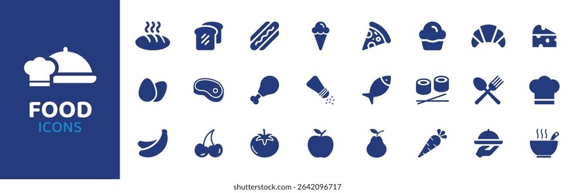 Food - Icon Collection. Thin Line Set contains such Icons as Food, Meal, Snack, Breakfast, Lunch, Dinner, Pizza and more. Simple web icons set.