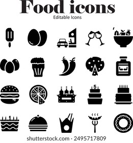 Food icon editable set of 20