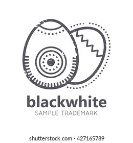 Food icon with eggs in flat linear ethnic style. Monochrome, isolated. Grunge texture