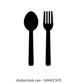 Food icon in flat style Spoon and fork symbol isolated on white background Bar, cafe, hotel concept Simple dining signs Eating icon in black Vector illustration for graphic design, Web, UI, mobile upp