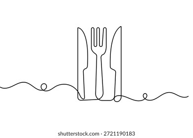 Icono de alimentos cuchillo de tenedor continuo de una línea de dibujo y estilo minimalista aislar la Ilustración vectorial de contorno