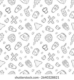Food icon, hand drawn fast food icon, doodle food and beverage icon set