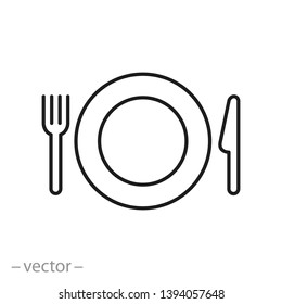 Food icon for label, logo, fork, knife and template. Cutlery, dinner, eat symbol and restaurant menu. Food line sign on white background - editable stroke vector illustration