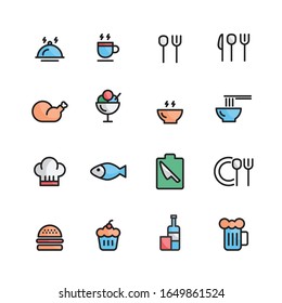 food icon line color set vector