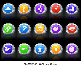 Food Icon on Button with Metallic Rim Collection Original Illustration
