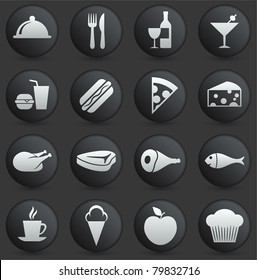 Food Icon On Round Black And White Button Collection Original Illustration