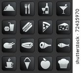 Food Icon on Square Black and White Button Collection Original Illustration