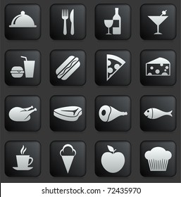 Food Icon on Square Black and White Button Collection Original Illustration