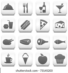 Food Icon on Square Black and White Button Collection Original Illustration