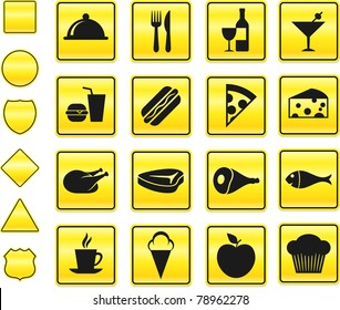 Food Icon on Yellow Sign Button Collection Original Illustration