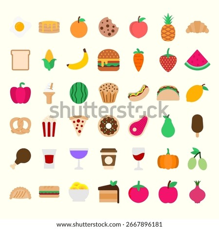 Food Icon Package Vector In Flat Design Collection