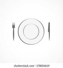 Food icon. Plate, fork and knife.