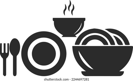 Icono de comida, icono de comida de restaurante vector negro