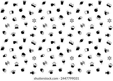 Food icon seamless pattern and banner. Modern supermarket grocery symbol background. Shop department pictograms of fruit, dairy, fish, chicken, coffee, bakery. Vector retail store product signs set
