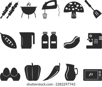 Food icon set, 15 cooking food icon set black vector