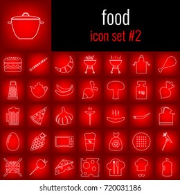 Food. Icon set 2. White line icon on red gradient background.