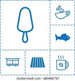 Food icon. set of 6 food filled and outline icons such as field, fish, beehouse, coffee, ice cream on stick