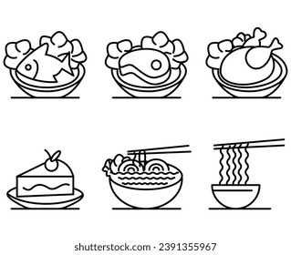 food icon set or food and beverage icons in outline style