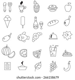 Food icon set. Black and white.