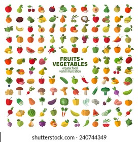 Food Icon Set. The Collection Of Fruits And Vegetables