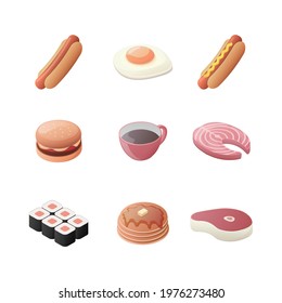Food icon set. Colored vector illustration. Isolated on white background.