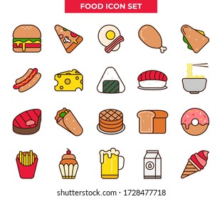 Food Icon Set in Colorful Style