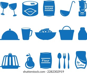 Food icon set, cooking food icon set blue vector