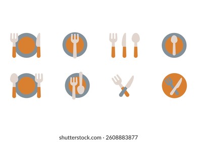 Food icon set. Cutlery set sign. Restaurant menu logo. Lunch cafe symbol isolated.
