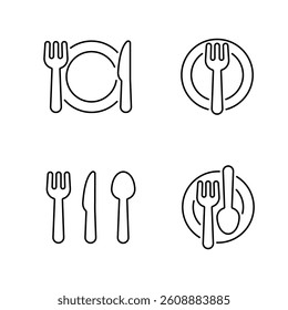 Food icon set. Cutlery set sign. Restaurant menu logo. Lunch cafe symbol isolated.