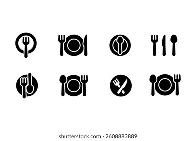 Food icon set. Cutlery set sign. Restaurant menu logo. Lunch cafe symbol isolated.