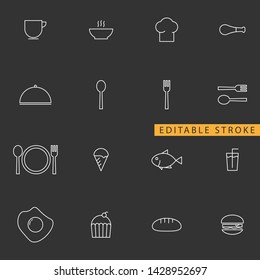 Food icon set. Editable stroke