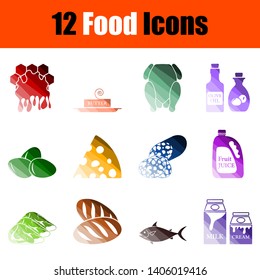 Food Icon Set. Flat Color Ladder Design. Vector Illustration.