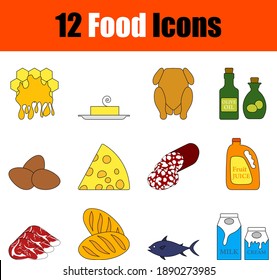 Food Icon Set. Flat Color Outline Design With Editable Stroke. Vector Illustration.