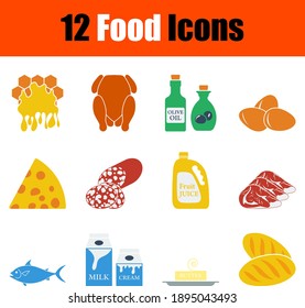 Food Icon Set. Flat Design. Fully editable vector illustration. Text expanded.