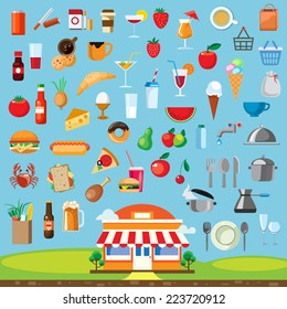 Food, icon set flat design