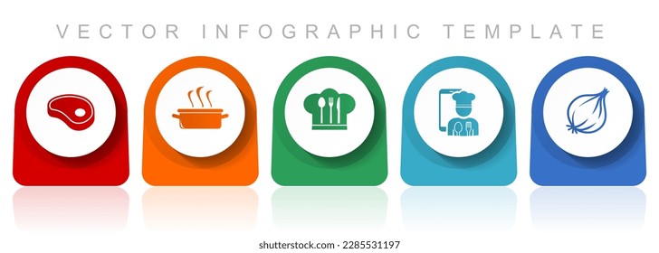 Food icon set, flat design miscellaneous colorful icons such as steak, pot, chef hat and onion for webdesign and mobile applications, infographic vector template in eps 10