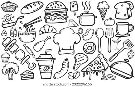 Food icon set free hand drawing stye