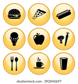 Food Icon Set with Gold Button Icons