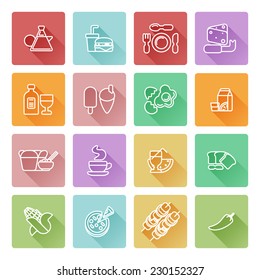 Food icon set great for restaurant or guides and similar. Including icons for burger, Chinese food, pizza, coffee and many more