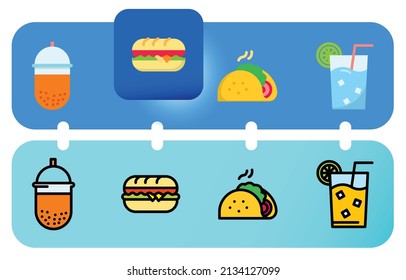 Food icon set. grocery illustration sign collection. fast food - junk food. flat field style vector vol 4