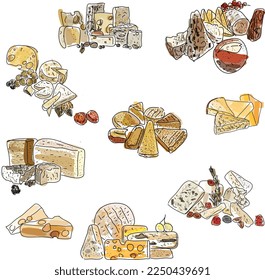Food icon set. Handmade ink set of food for your design isolated on white background. Let's cook