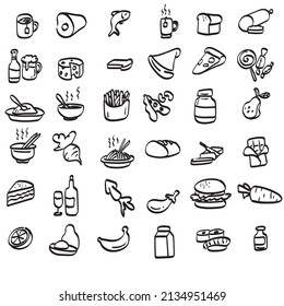 food icon set illustration vector hand drawn isolated on white background line art.