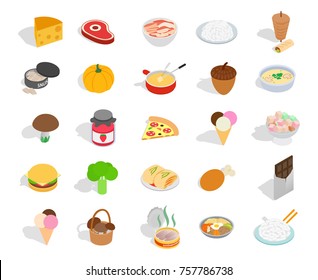 Food icon set. Isometric set of food vector icons for web design isolated on white background