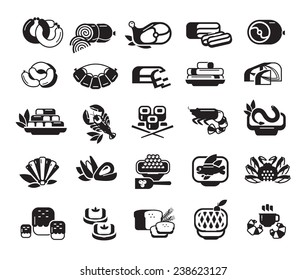 Food icon set. Meat, seafood, bakery products