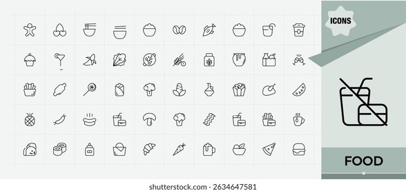 Food icon set. Minimal icons collection. Editable vector illustration. Restaurant icon set. Included meal, breakfast, eat, dinner, beverage, cook, lunch and more.