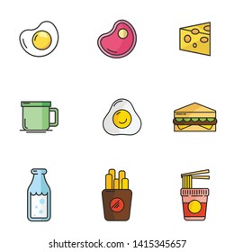 Food icon set in outline style with pastel color