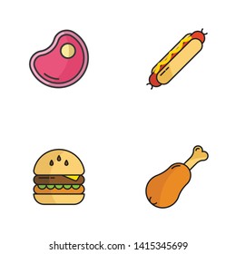 Food icon set in outline style with pastel color